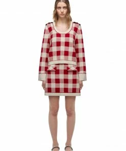 Self-portrait READY TO WEAR Red Check Knit Jumper