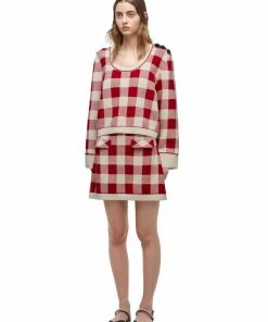 Self-portrait READY TO WEAR Red Check Knit Jumper