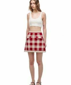 Self-portrait READY TO WEAR Red Check Knit Skirt