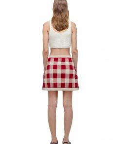 Self-portrait READY TO WEAR Red Check Knit Skirt