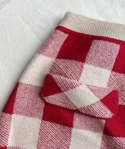 Self-portrait READY TO WEAR Red Check Knit Skirt