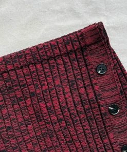 Self-portrait Red Ribbed Knit Buttoned Midi Skirt