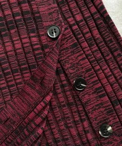 Self-portrait Red Ribbed Knit Buttoned Midi Skirt