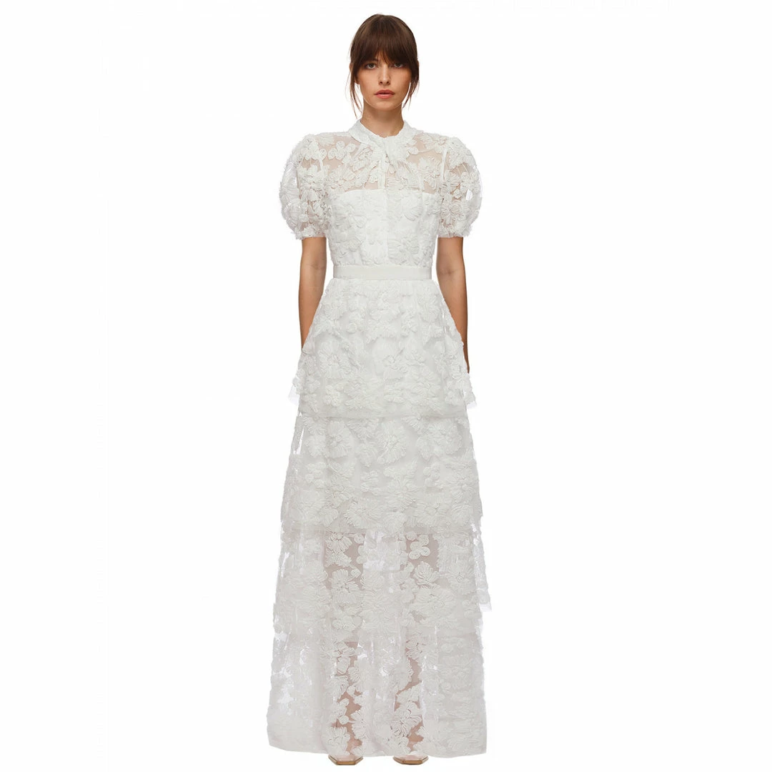 Self-portrait READY TO WEAR Ribbon Lace Tiered Maxi Dress