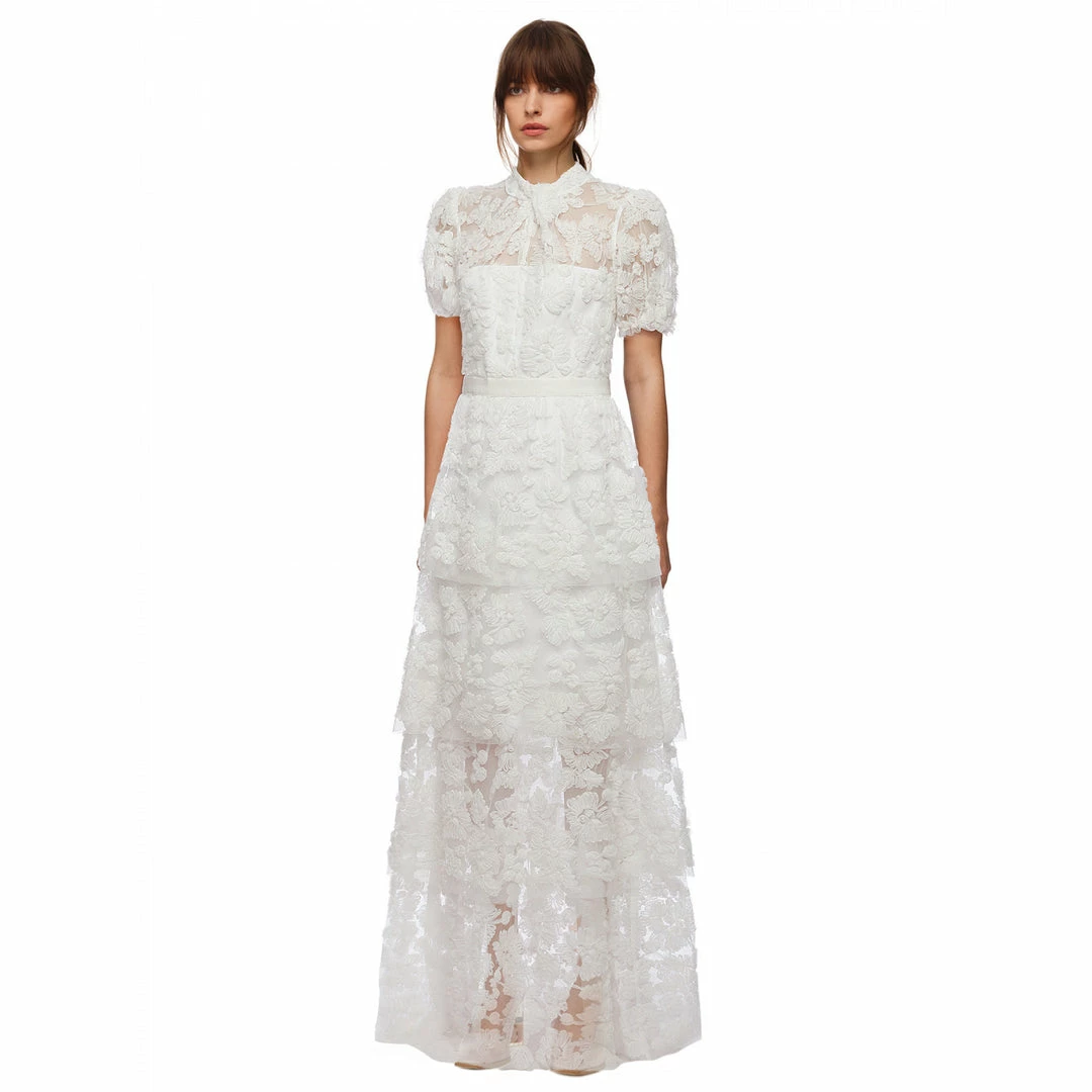 Self-portrait READY TO WEAR Ribbon Lace Tiered Maxi Dress