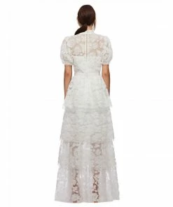 Self-portrait READY TO WEAR Ribbon Lace Tiered Maxi Dress