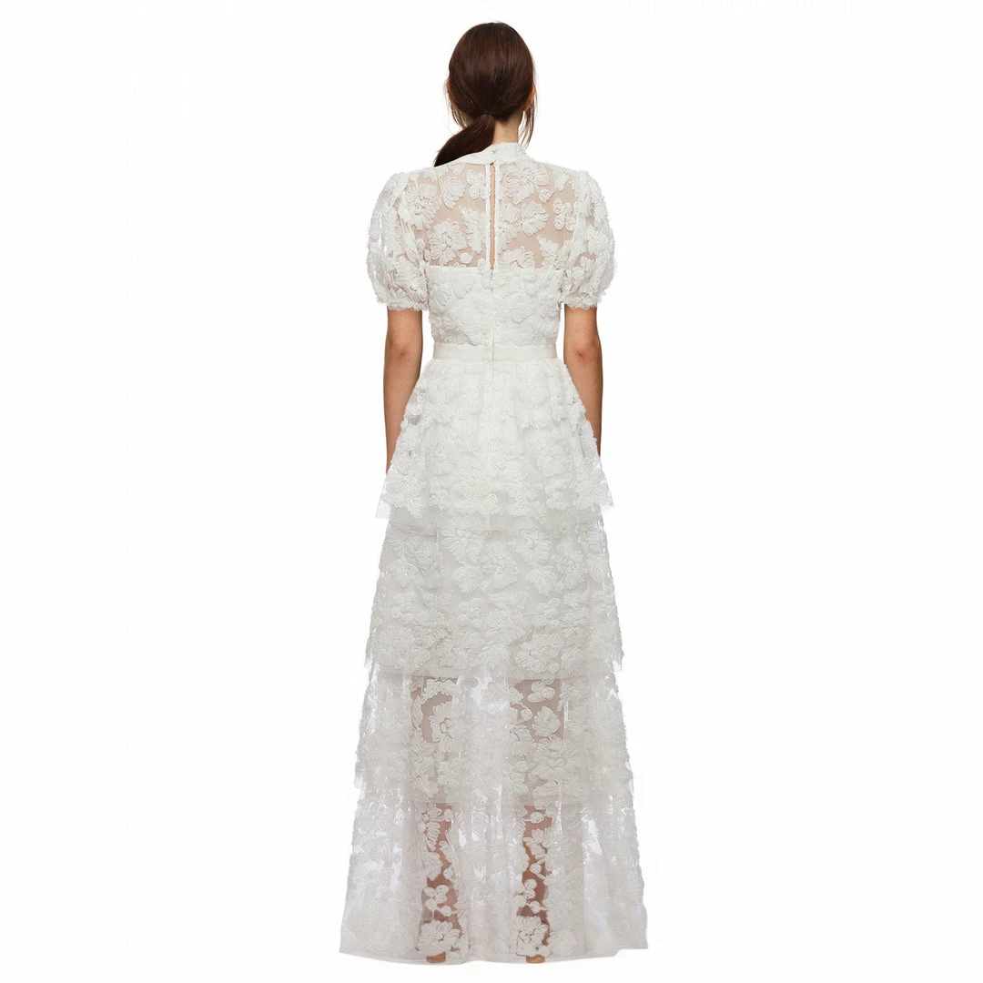 Self-portrait READY TO WEAR Ribbon Lace Tiered Maxi Dress