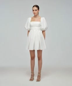 Self-portrait White Taffeta Puff Sleeve Mini Dress