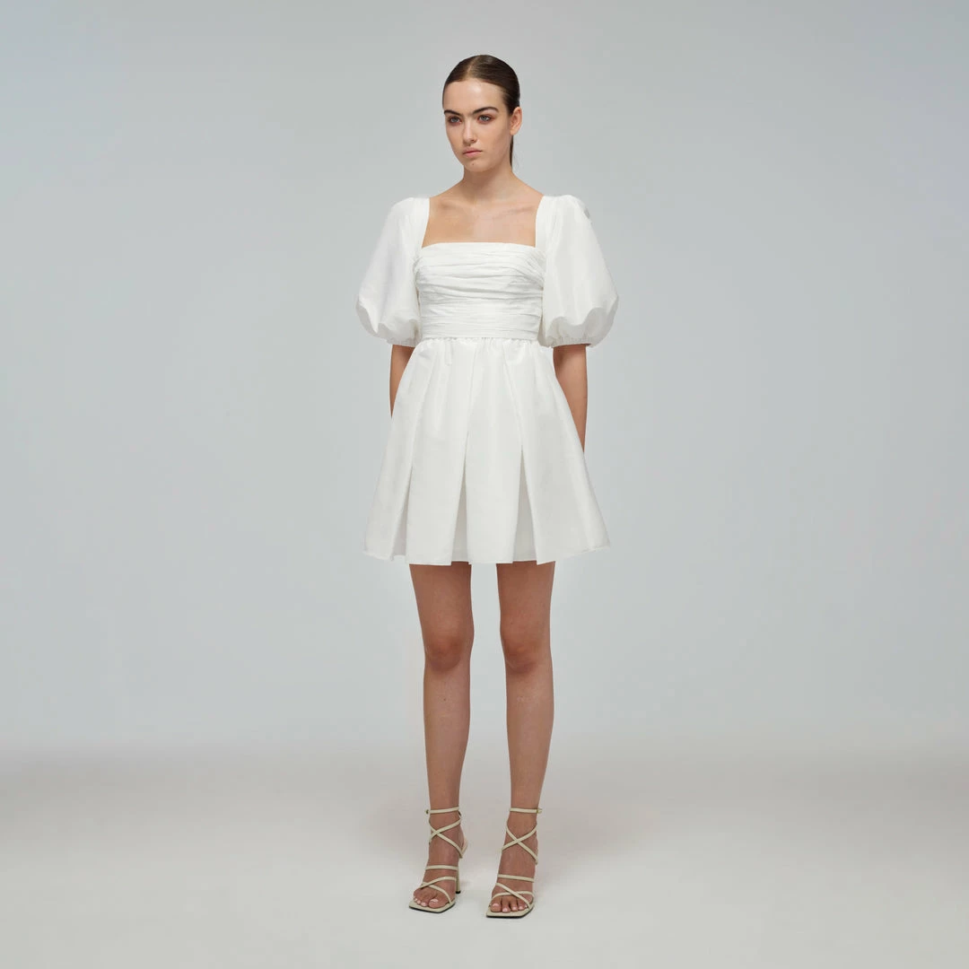 Self-portrait White Taffeta Puff Sleeve Mini Dress