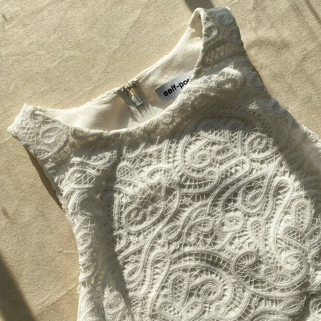 Self-portrait READY TO WEAR White Organic Cotton Cut Out Midi Dress