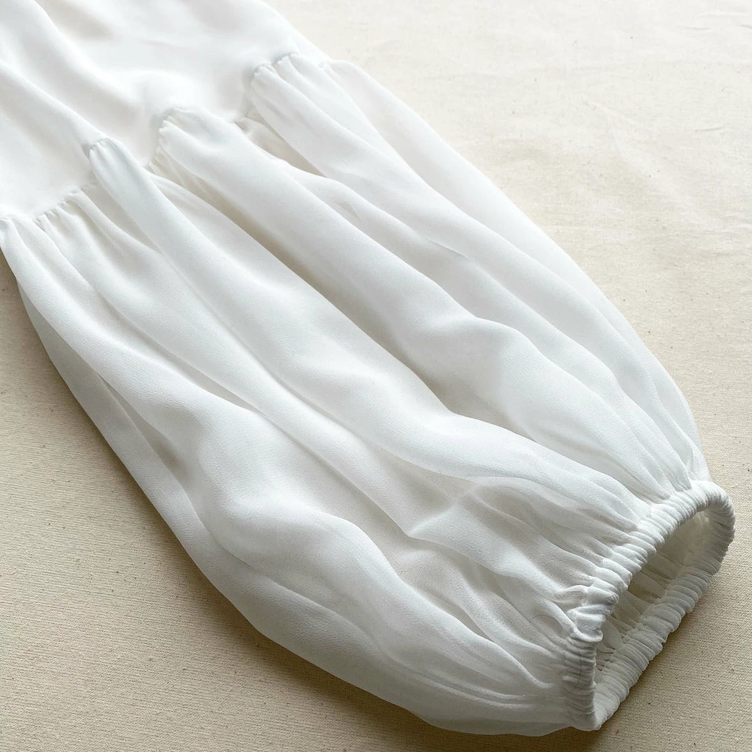 Self-portrait White Macrame Lace Chiffon Blouse READY TO WEAR