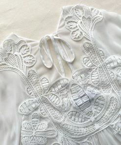 Self-portrait White Macrame Lace Chiffon Blouse READY TO WEAR