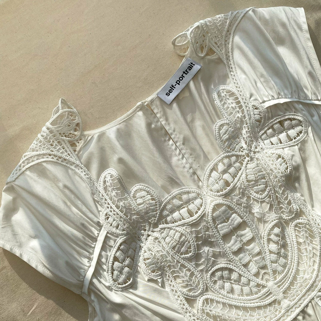 Self-portrait White Macrame Lace Organic Cotton Mini Dress