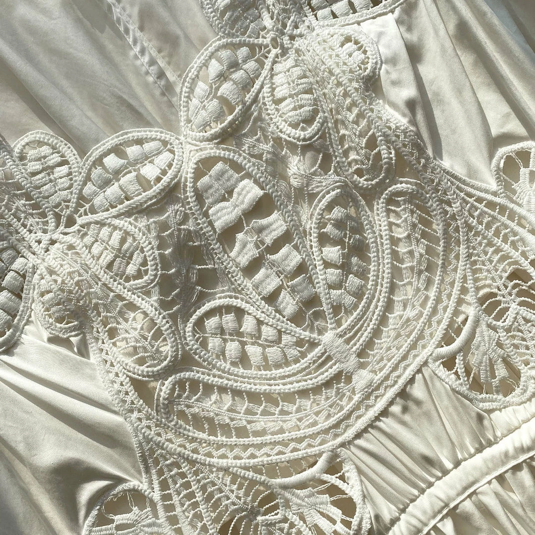 Self-portrait White Macrame Lace Organic Cotton Mini Dress