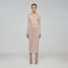 Self-portrait READY TO WEAR Taupe Jersey Gathered Midi Dress