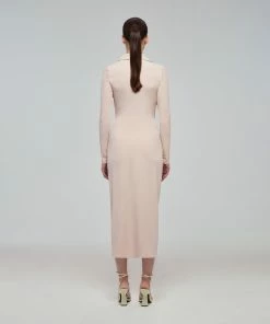 Self-portrait READY TO WEAR Taupe Jersey Gathered Midi Dress