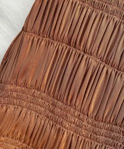 Self-portrait READY TO WEAR Caramel Shirred Power Mesh Midi Dress