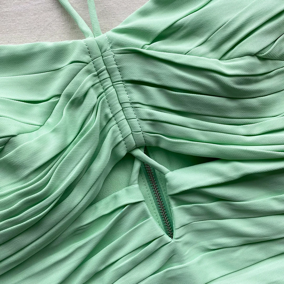 Self-portrait Spearmint Stretch Crepe Cut Top READY TO WEAR