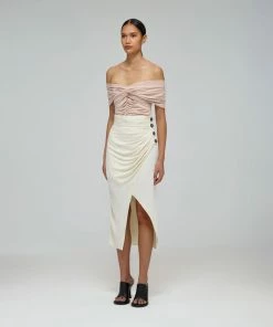 Self-portrait Ivory Wrap Midi Skirt READY TO WEAR