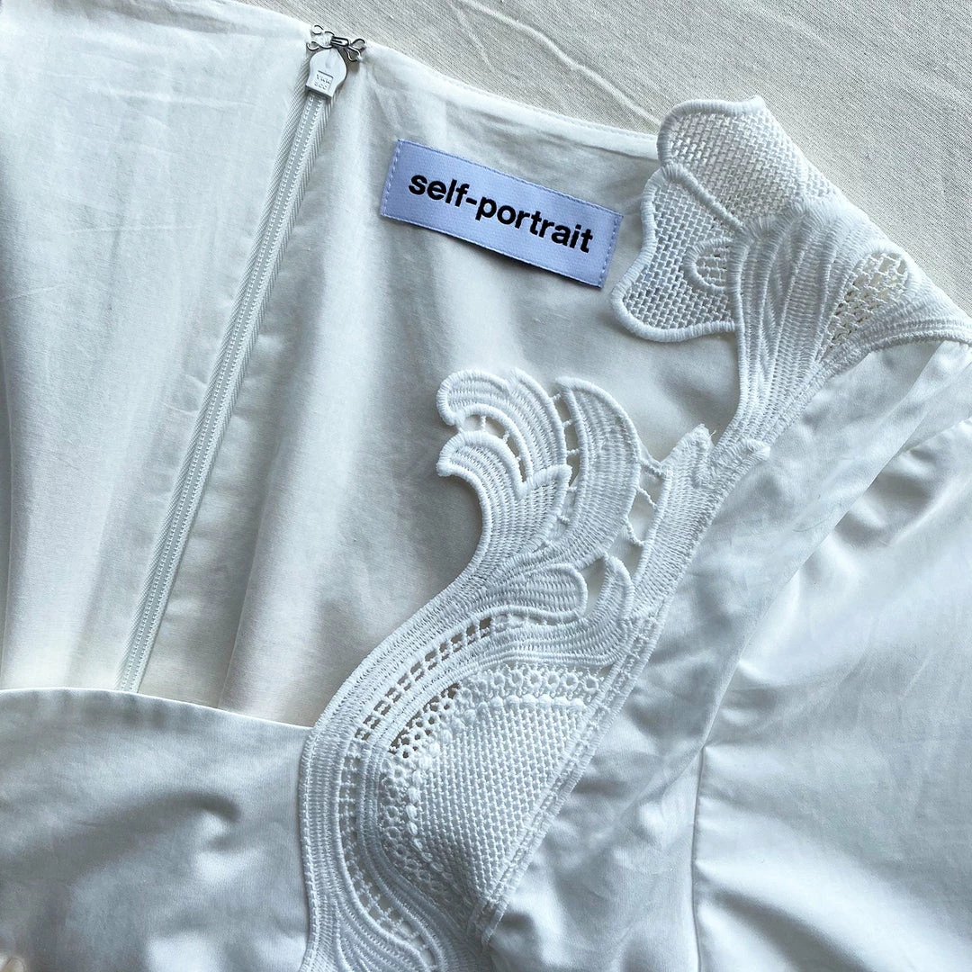 Self-portrait White Broderie Scallop Organic Cotton Midi Dress