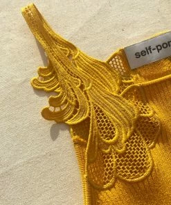 Self-portrait Canary Yellow Inserted Lace Knit Dress