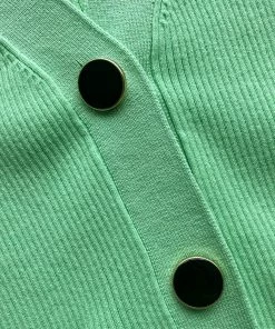 Self-portrait READY TO WEAR Spearmint Inserted Lace Ribbed Knit Cardigan