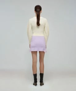 Self-portrait Ivory Inserted Lace Ribbed Knit Cardigan READY TO WEAR