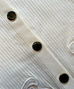 Self-portrait Ivory Inserted Lace Ribbed Knit Cardigan READY TO WEAR