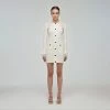 Self-portrait READY TO WEAR Ivory Inserted Lace Ribbed Knit Buttoned Dress