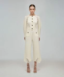 Self-portrait Ivory Inserted Lace Ribbed Knit Trouser