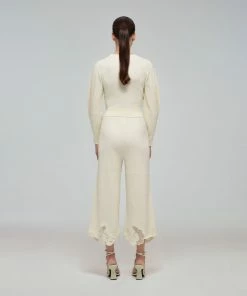 Self-portrait Ivory Inserted Lace Ribbed Knit Trouser