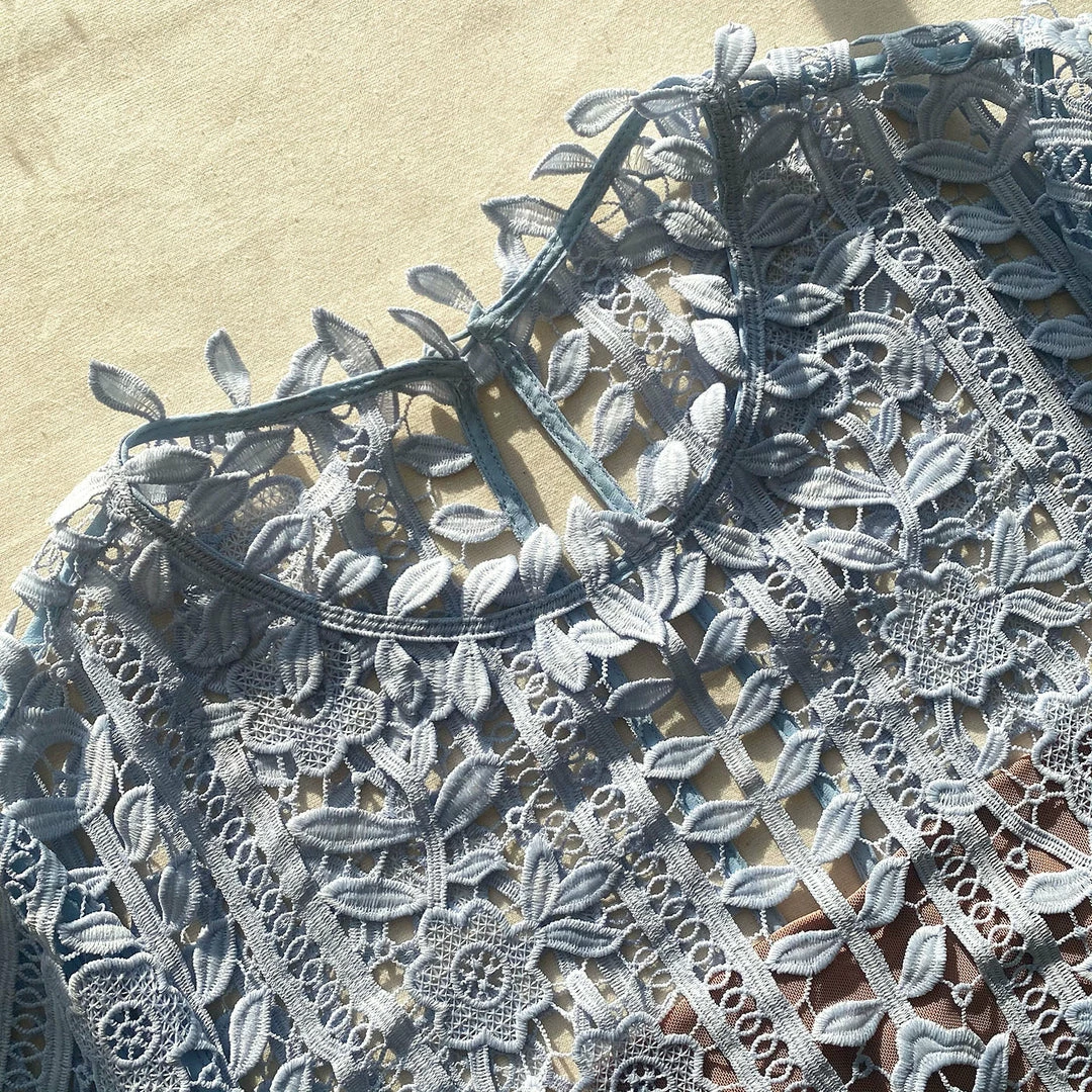 Self-portrait Blue Tiered Guipure Lace Midi Dress READY TO WEAR