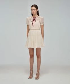 Self-portrait READY TO WEAR Ivory Macrame Lace Chiffon Mini Dress
