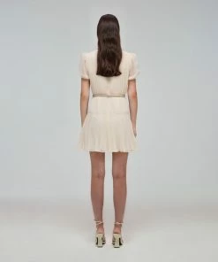 Self-portrait READY TO WEAR Ivory Macrame Lace Chiffon Mini Dress