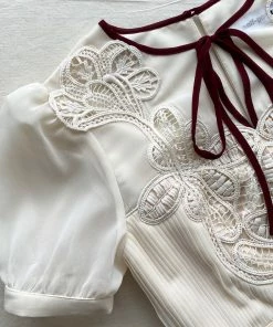 Self-portrait READY TO WEAR Ivory Macrame Lace Chiffon Mini Dress