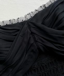 Self-portrait Black Dot Mesh Shirred Midi Dress READY TO WEAR