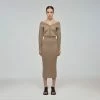 Self-portrait Taupe Ribbed Knit Slouchy Midi Dress READY TO WEAR
