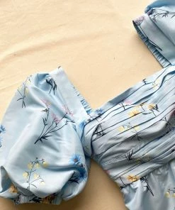 Self-portrait Blue Floral Watercolour Taffeta Midi Dress READY TO WEAR