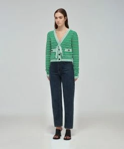 Self-portrait Green Rope Knit Cardigan