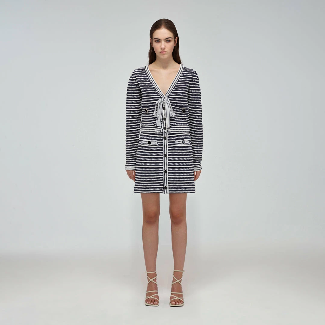 Self-portrait Navy Rope Knit Skirt READY TO WEAR