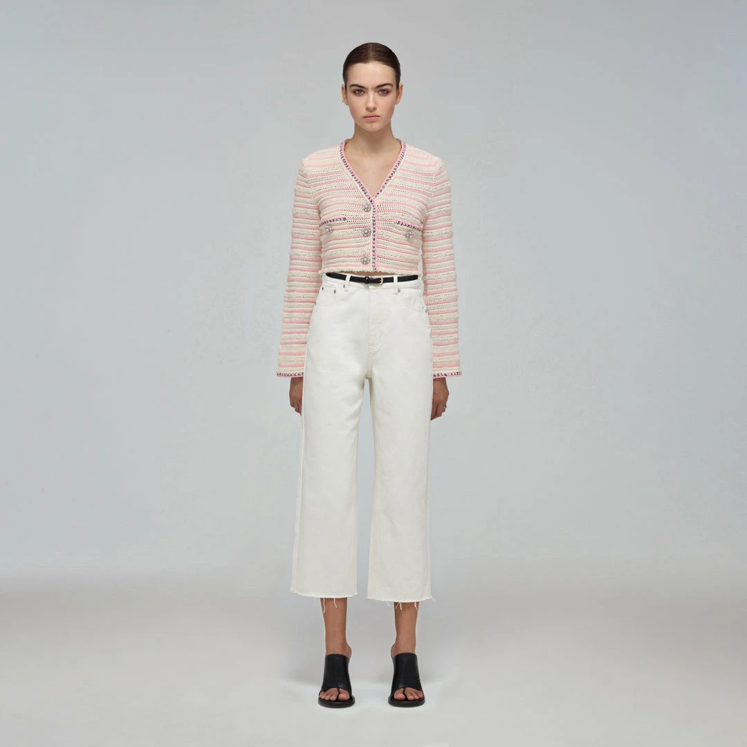 Self-portrait Pastel Multi Stripe Knit Cardigan READY TO WEAR