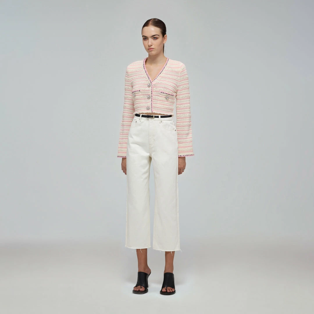 Self-portrait Pastel Multi Stripe Knit Cardigan READY TO WEAR