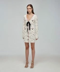 Self-portrait READY TO WEAR Ivory Contrast Yarn Button Down Knit Dress