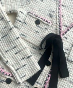 Self-portrait READY TO WEAR Ivory Contrast Yarn Button Down Knit Dress