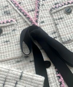 Self-portrait READY TO WEAR Ivory Contrast Yarn Button Down Knit Dress