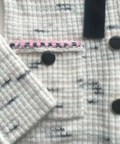 Self-portrait READY TO WEAR Ivory Contrast Yarn Button Down Knit Dress