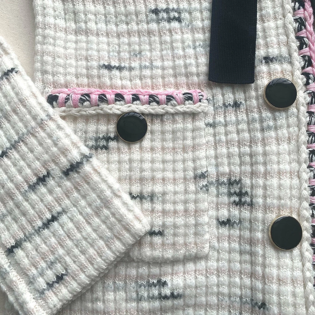 Self-portrait READY TO WEAR Ivory Contrast Yarn Button Down Knit Dress