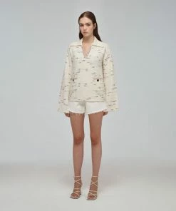 Self-portrait Ivory Contrast Yarn Knit Jumper READY TO WEAR