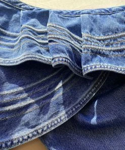 Self-portrait Blue Denim Asymmetric Frill Top