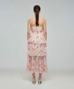 Self-portrait Floral Print Chiffon Tiered Midi Dress
